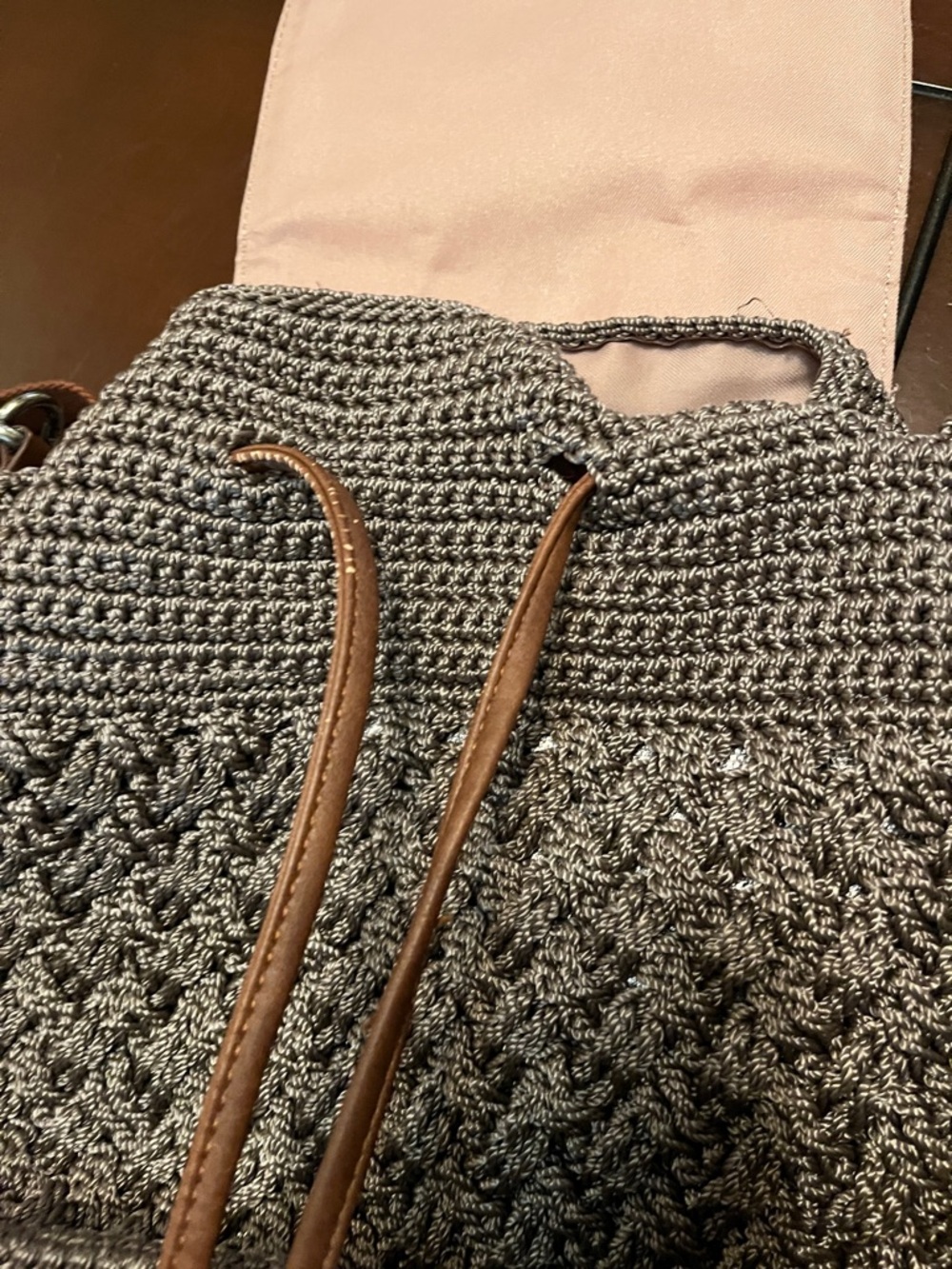 The Sak Brown and Gray Crochet Woven backpack purse with Tassel Strap - Picture 13 of 15